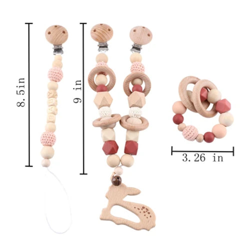 Baby Toys Silicone Beads Teethers Wooden Rings Handmade Bracelet