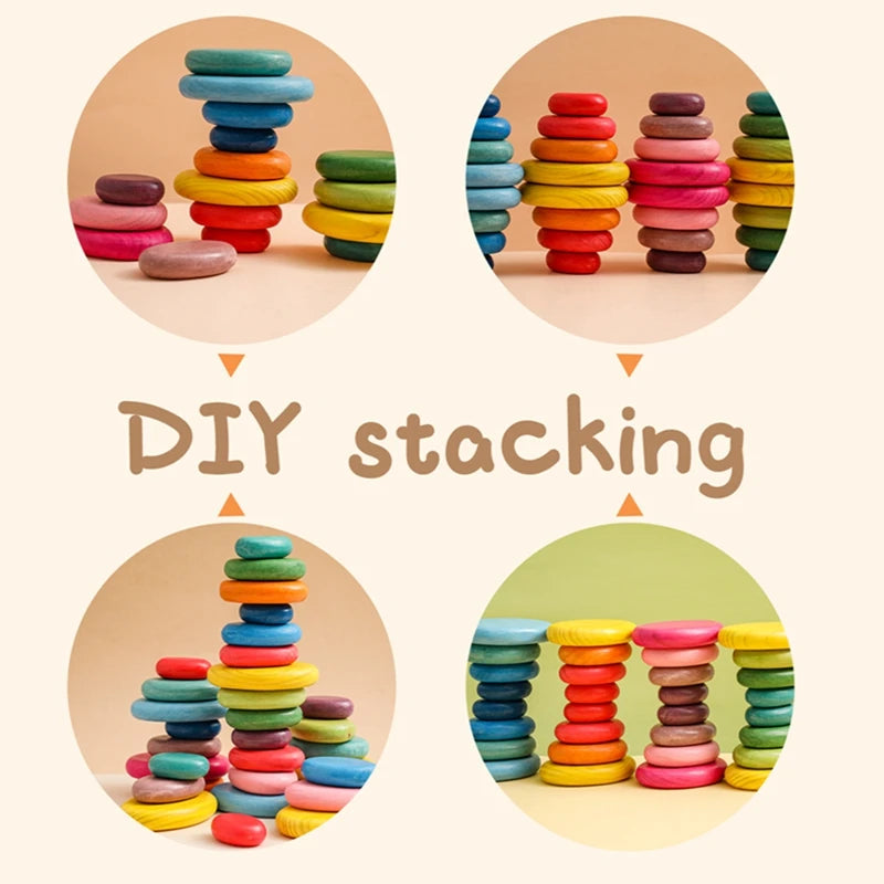 Baby Wooden Building Block BPA Free Montessori Educational Toy Rainbow