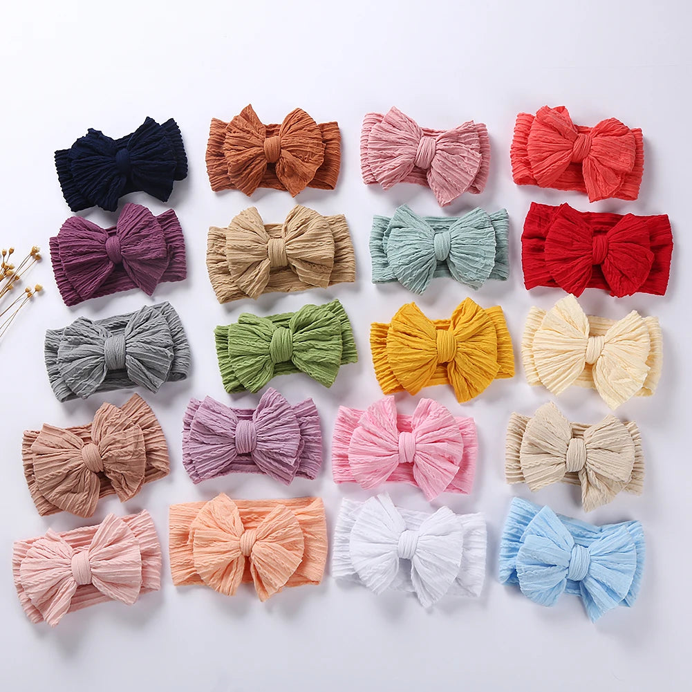 Solid Cable Bow Baby Headband for Child Nylon Layers Headwear Kids