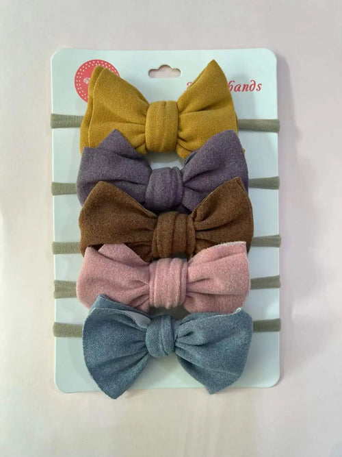 5Pcs/Lot Solid Bow Headband Faux Suede Polyester Waffle Elastic Nylon