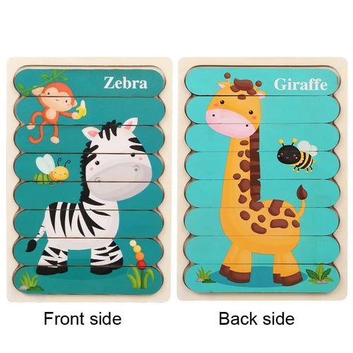 Animal Wooden Puzzle 3D Double-sided Puzzles For Kids Story Jigsaw