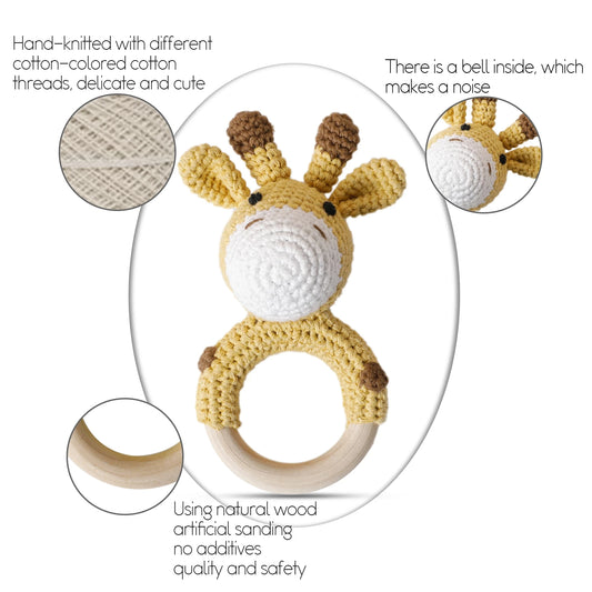 1Pc Wooden Baby Teether Crochet Elephant Rattle Toy BPA Free Wood