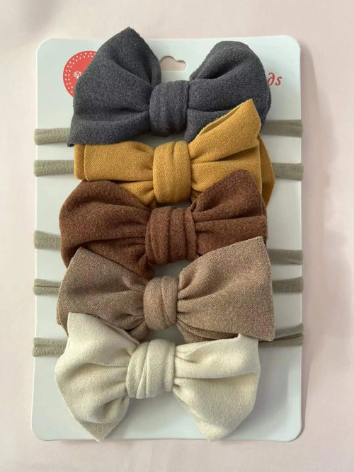 5Pcs/Lot Solid Bow Headband Faux Suede Polyester Waffle Elastic Nylon