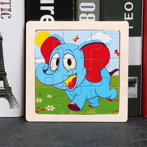 Hot Sale 11X11CM Kids Wooden Puzzle Baby Cartoon Animal Traffic