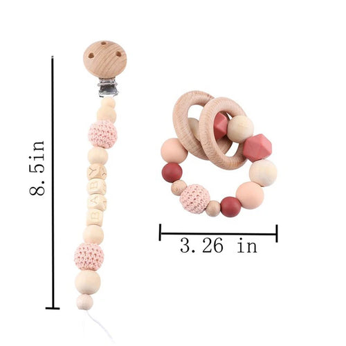 Baby Toys Silicone Beads Teethers Wooden Rings Handmade Bracelet