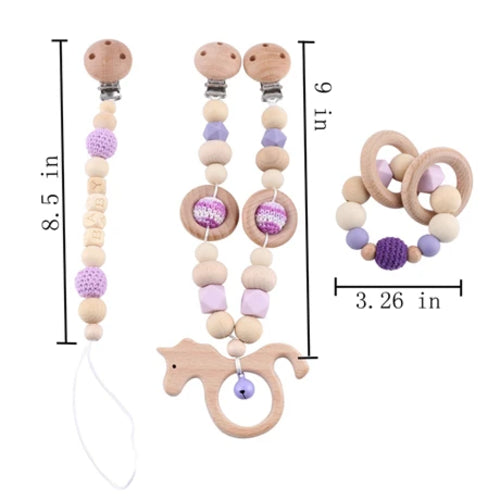 Baby Toys Silicone Beads Teethers Wooden Rings Handmade Bracelet