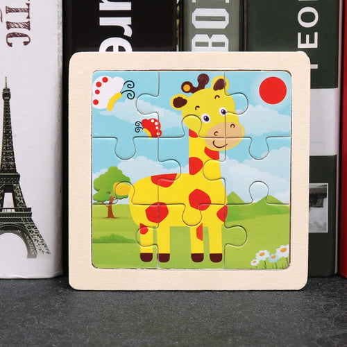 Hot Sale 11X11CM Kids Wooden Puzzle Baby Cartoon Animal Traffic