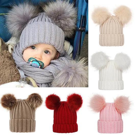 2023 Mother Kids Hats Bobble Hat Children Cap Pom Pom Beanies Caps