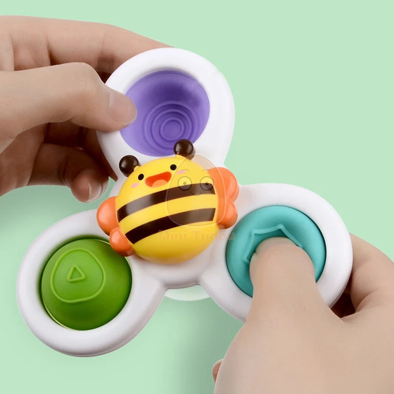 Baby Rattle Toys For 0-12 Months Soft Rubber Sucker Spinner Bathing