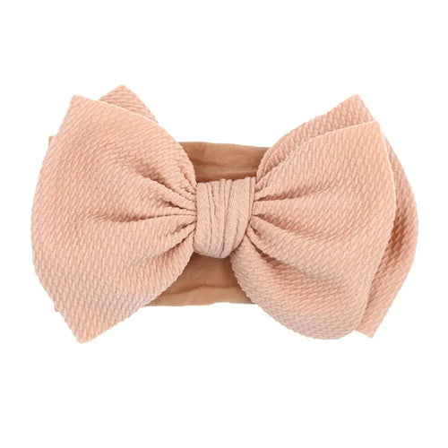 Solid Big Bow Topknot Headband for Baby Girls Elastic Nylon Hair Bands