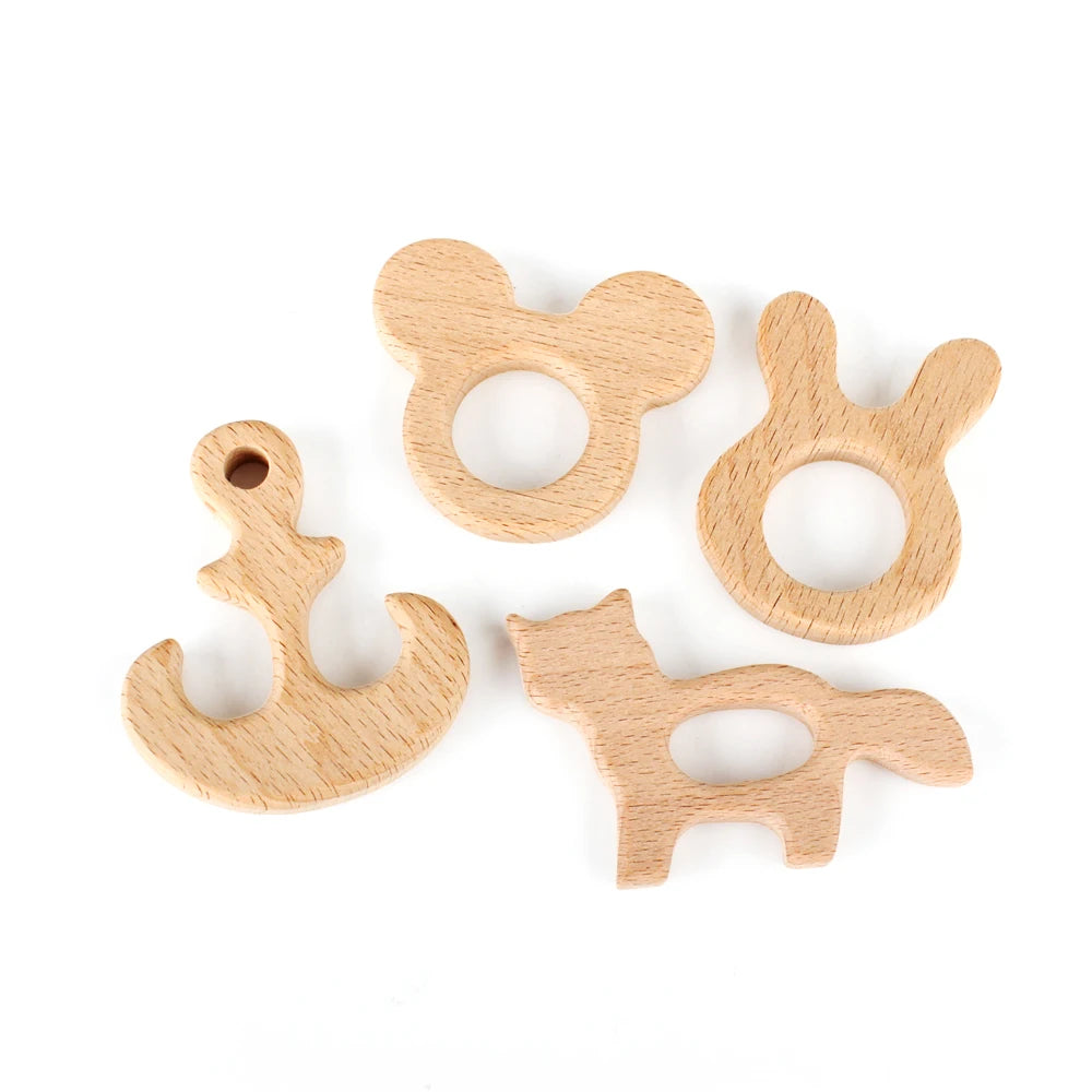 1pc Food Grade Wooden Teether Animal Cartoon Flower Cloud Mouse Tiny