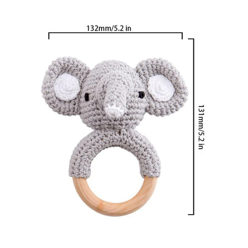 1Pc Wooden Baby Teether Crochet Elephant Rattle Toy BPA Free Wood