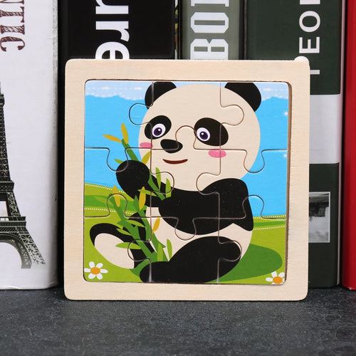 Hot Sale 11X11CM Kids Wooden Puzzle Baby Cartoon Animal Traffic