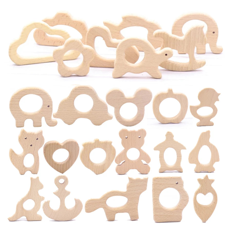 1pcs Baby Animal Natural Beech Teething Wooden Teether Rodent Flowers