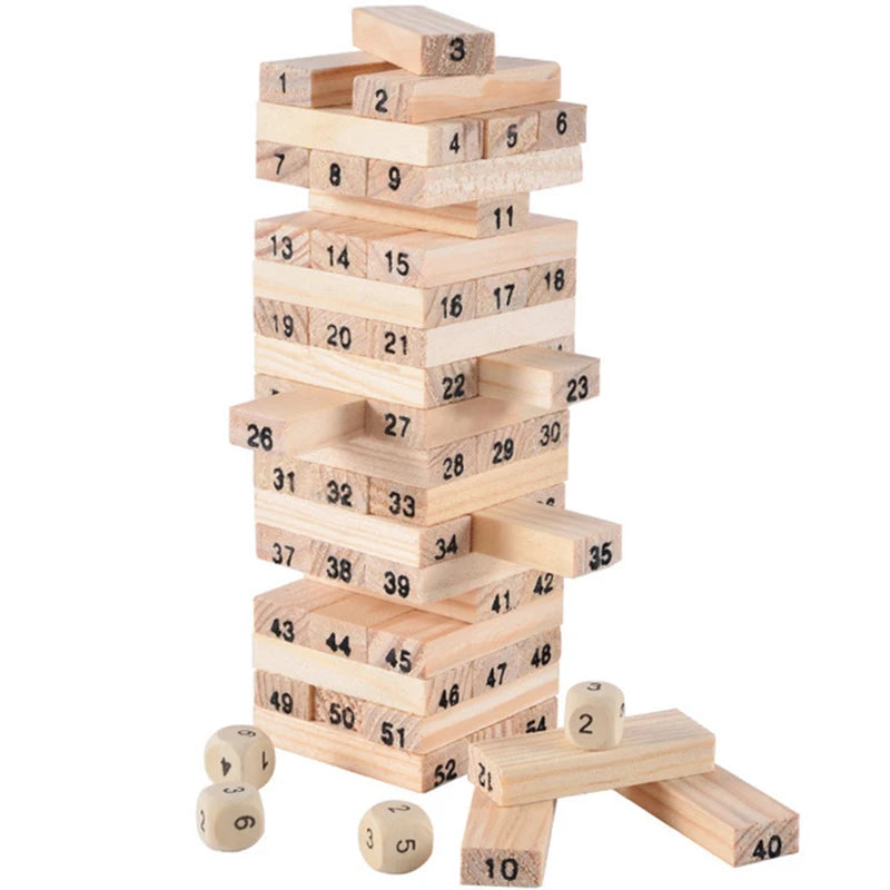 54Pcs Building Blocks Toy Funny Mini Wooden Tower Hardwood Domino