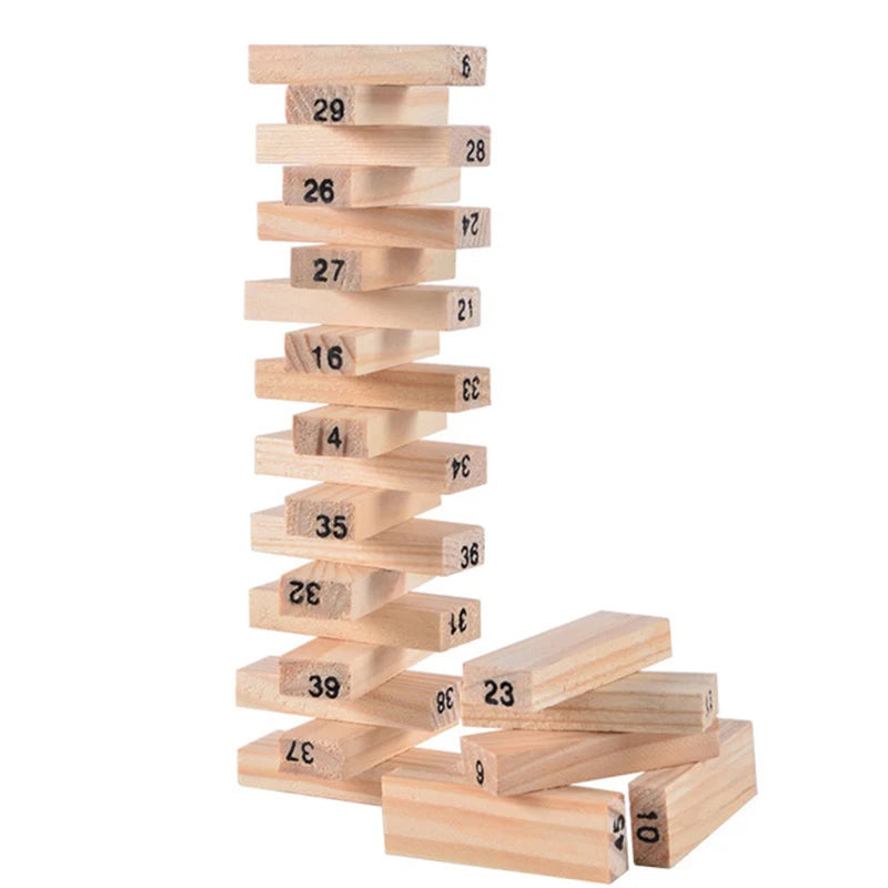 54Pcs Building Blocks Toy Funny Mini Wooden Tower Hardwood Domino