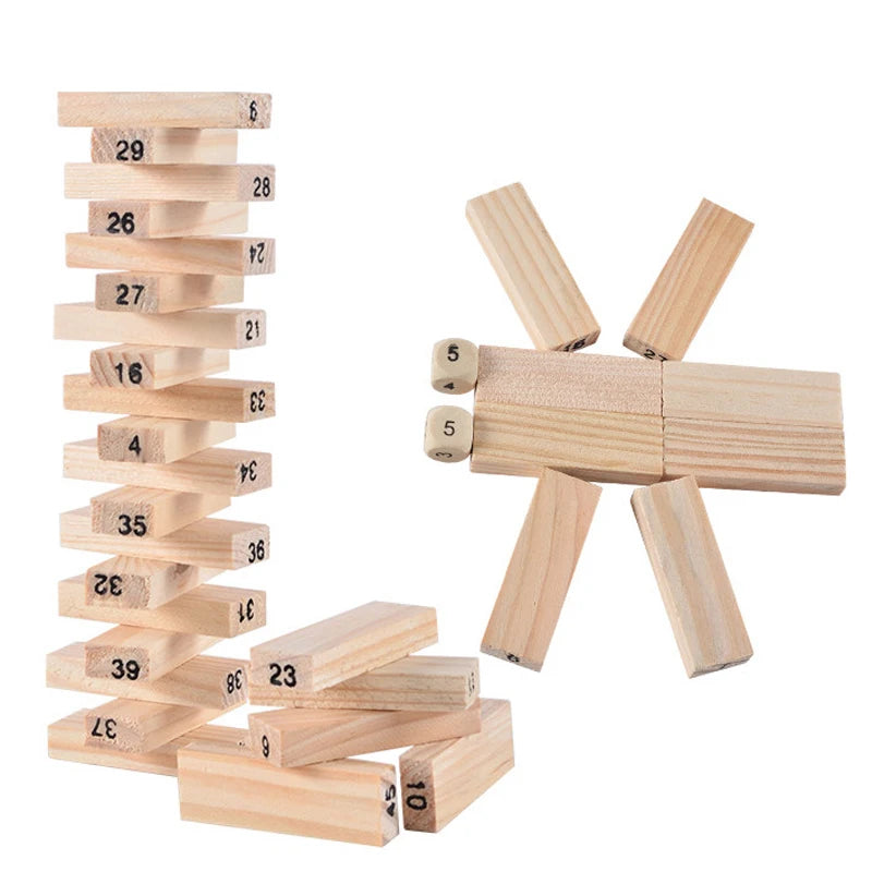 54Pcs Building Blocks Toy Funny Mini Wooden Tower Hardwood Domino