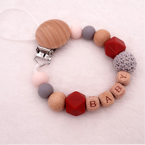 Handmade Free Personalized Name Silicone Wood Pacifier Clips Safe