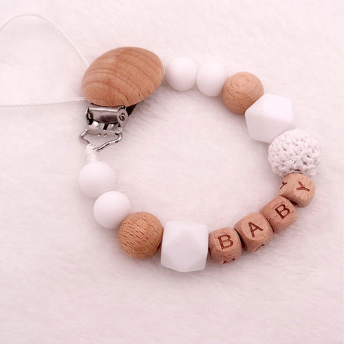 Handmade Free Personalized Name Silicone Wood Pacifier Clips Safe