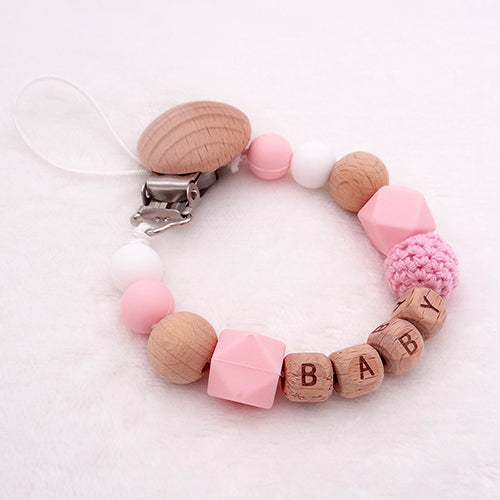 Handmade Free Personalized Name Silicone Wood Pacifier Clips Safe