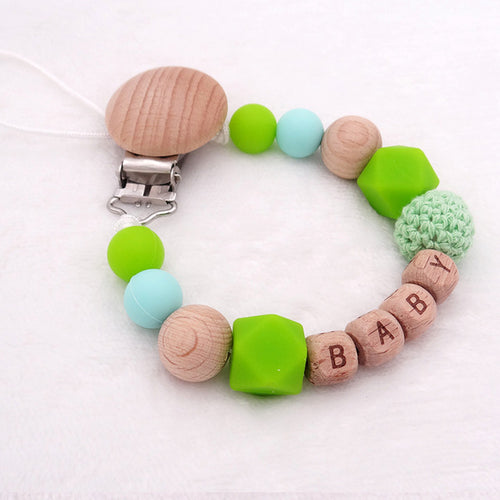 Handmade Free Personalized Name Silicone Wood Pacifier Clips Safe