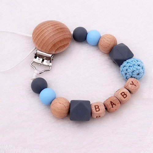 Handmade Free Personalized Name Silicone Wood Pacifier Clips Safe