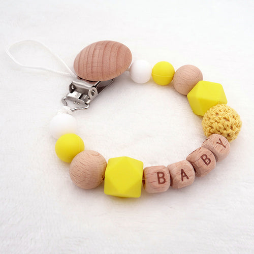 Handmade Free Personalized Name Silicone Wood Pacifier Clips Safe