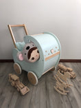 Load image into Gallery viewer, Handmade Wooden Doll Pram Mint & Natural Wood Nat Decor
