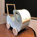 Load image into Gallery viewer, Handmade Wooden Doll Pram Mint & Natural Wood Nat Decor
