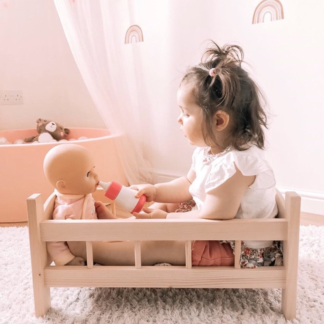 Handmade Wooden Dolls Cot Bed