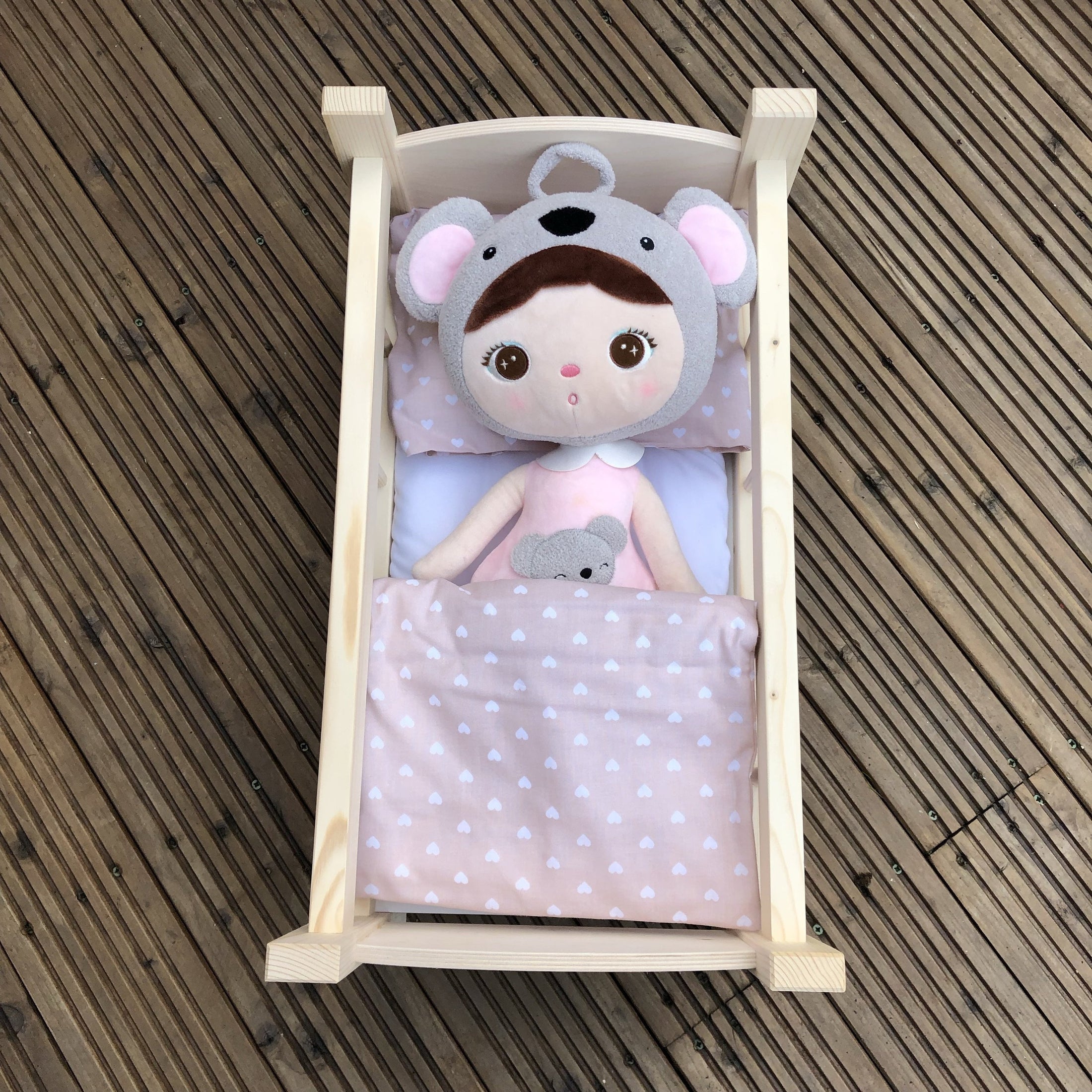 Handmade Wooden Dolls Cot Bed