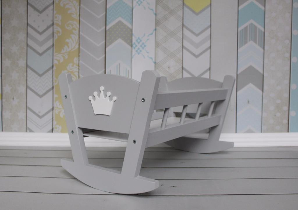 Handmade Wooden Dolls Rocking Cradle Grey