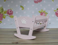 Load image into Gallery viewer, Handmade Wooden Dolls Rocking Cradle Pink
