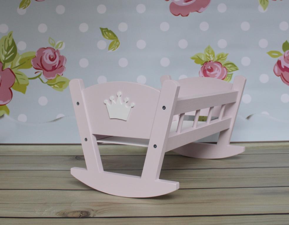 Handmade Wooden Dolls Rocking Cradle Pink