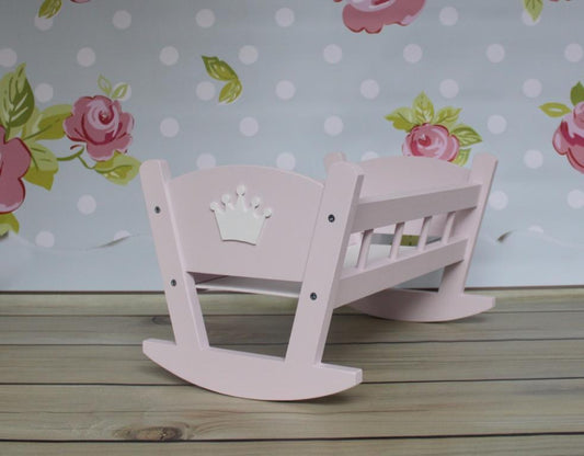 Handmade Wooden Dolls Rocking Cradle Pink