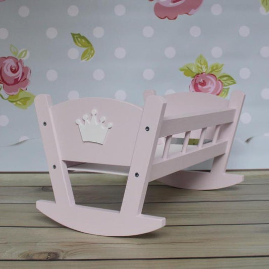 Handmade Wooden Dolls Rocking Cradle Pink