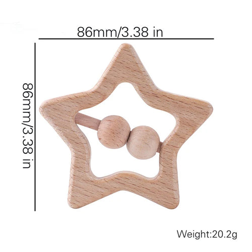 1pc Baby Toy Beech Bear Hand Teething Baby Rattles Wood Ring Cartoon