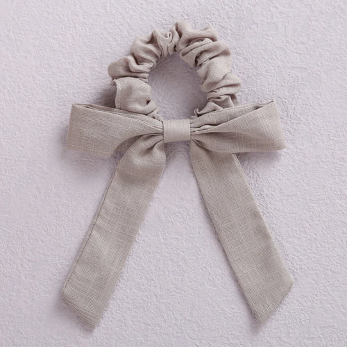 Solid Color Bow Linen Girls Elastic Hair Bands Long Ribbon Ponytail