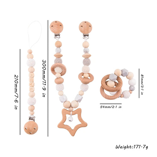 Baby Toys Silicone Beads Teethers Wooden Rings Handmade Bracelet