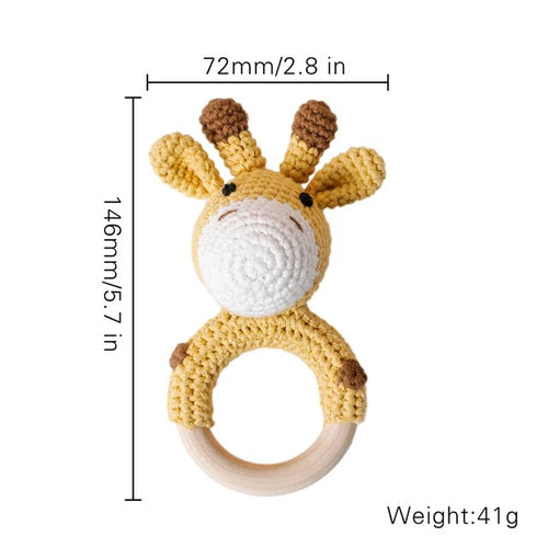 1Pc Wooden Baby Teether Crochet Elephant Rattle Toy BPA Free Wood