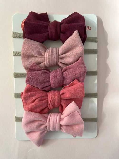 5Pcs/Lot Solid Bow Headband Faux Suede Polyester Waffle Elastic Nylon