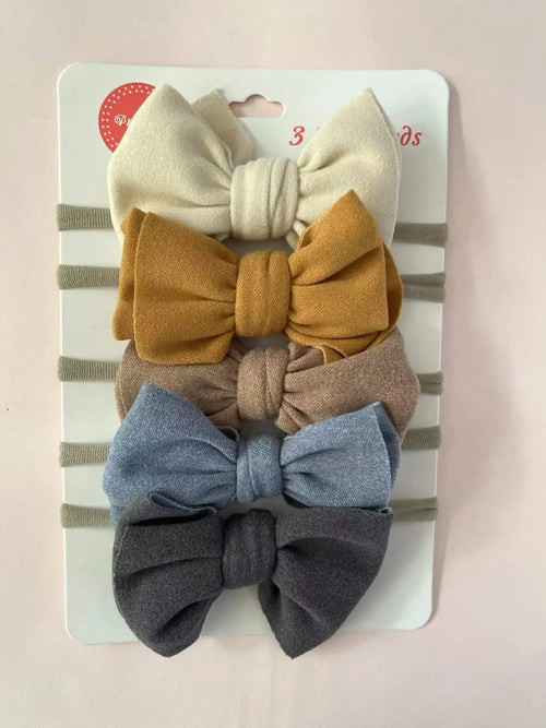 5Pcs/Lot Solid Bow Headband Faux Suede Polyester Waffle Elastic Nylon