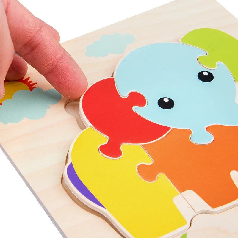 Baby Wooden 3D Puzzles Tangram Shapes Learning Educational Cartoon