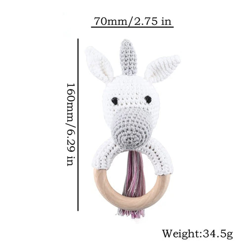 1Pc Wooden Baby Teether Crochet Elephant Rattle Toy BPA Free Wood