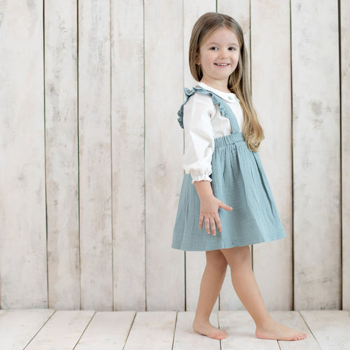 OrganicEra Organic Muslin Baby Dress with Frills, Aqua