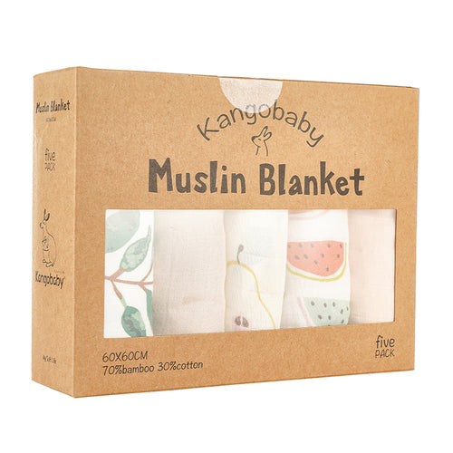 Kangobaby 5 Pieces Pack Multi-functional Bamboo Cotton Muslin Blanket