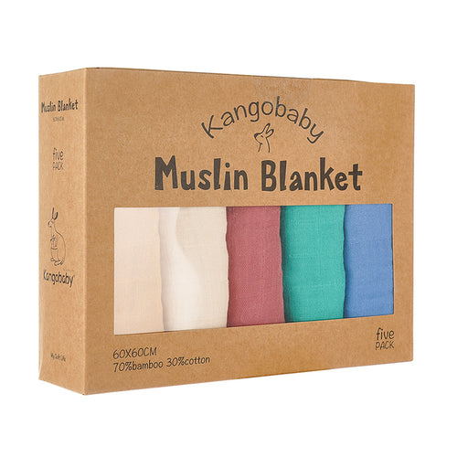 Kangobaby 5 Pieces Pack Multi-functional Bamboo Cotton Muslin Blanket