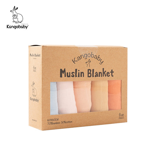 Kangobaby 5 Pieces Pack Multi-functional Bamboo Cotton Muslin Blanket