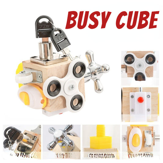 Kids Busy Cube Wooden Busy Block Montessori Educational Toys Hands on