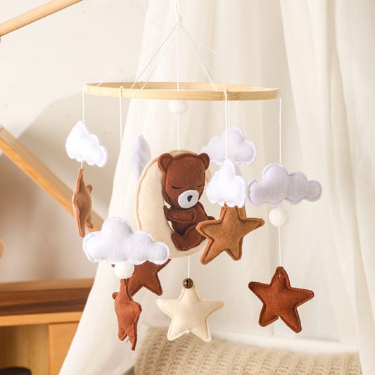 Let's Make Wooden Baby Rattles Soft Felt Cartoon Bear Cloudy Star Moon